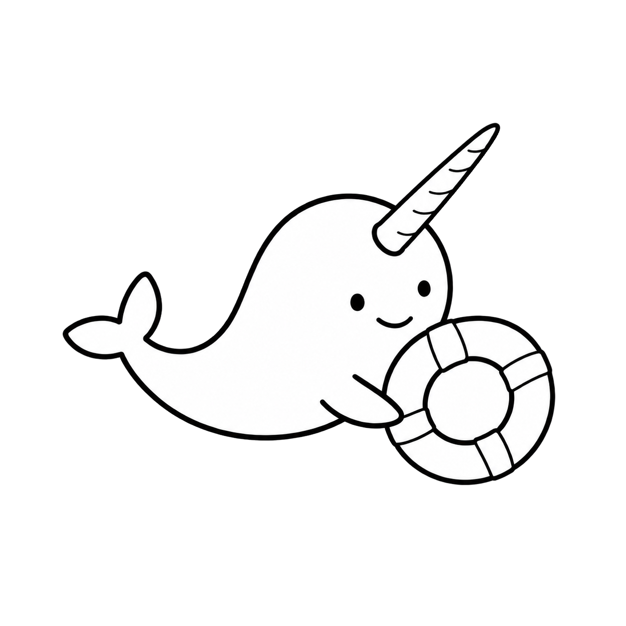 Narwhal mascot holding a life ring beside flowing data lines