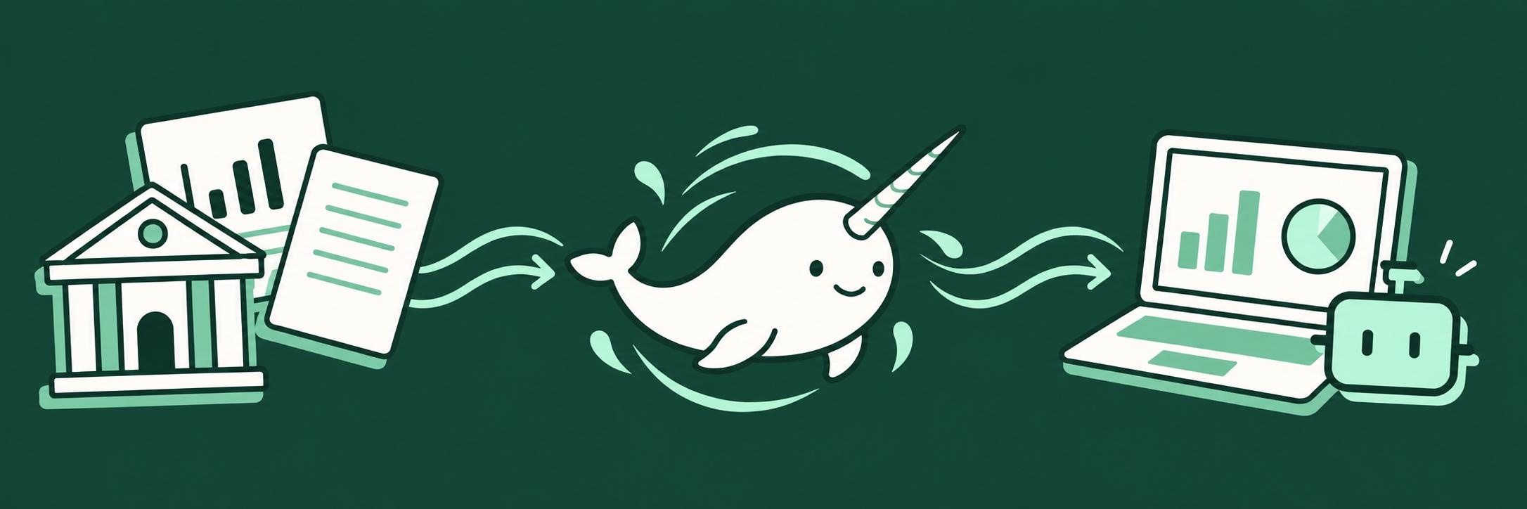 Data sources flow through Narwhal API to your product, including applications and AI agents