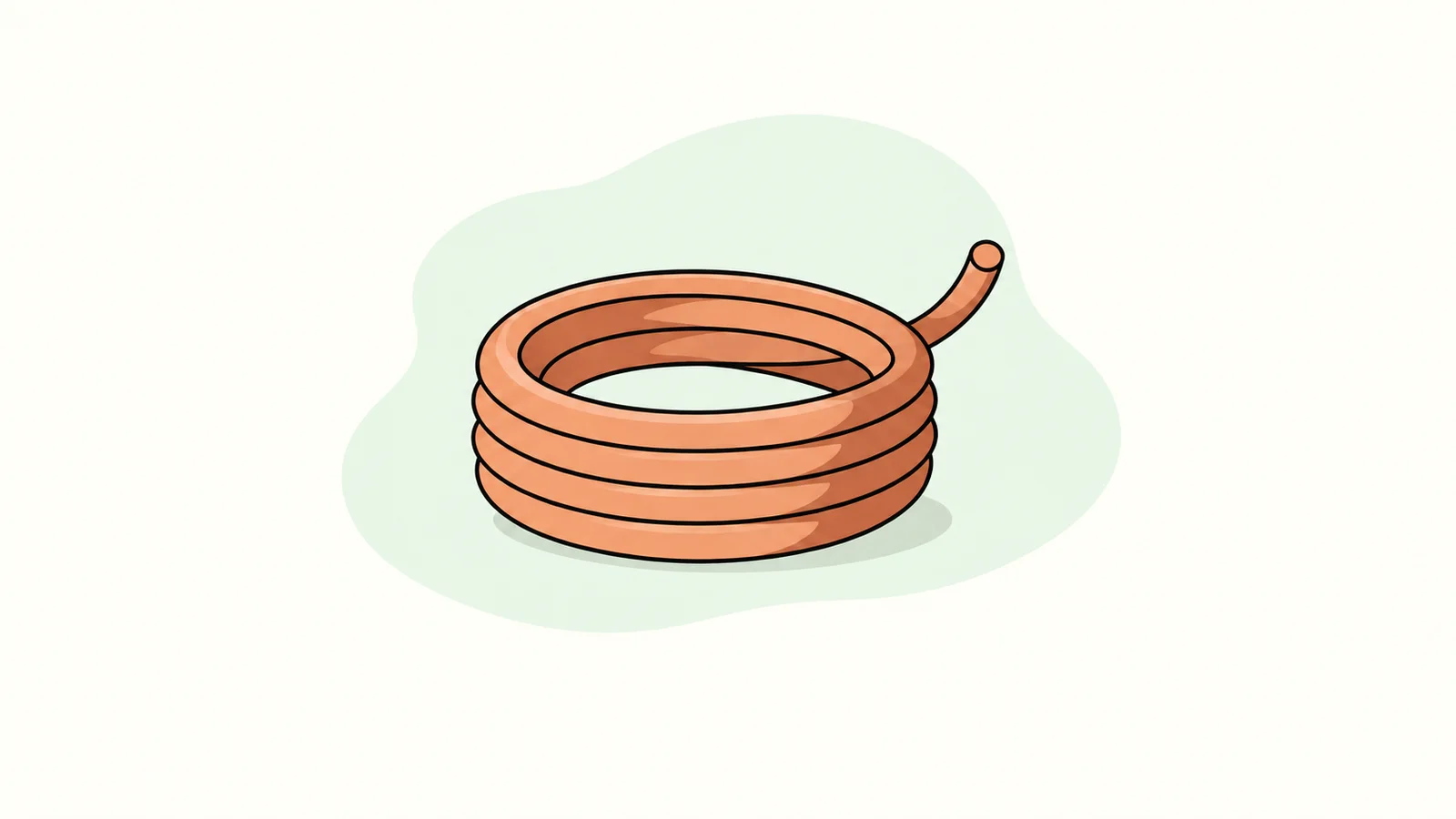 A copper wire coil on a pale green backdrop.