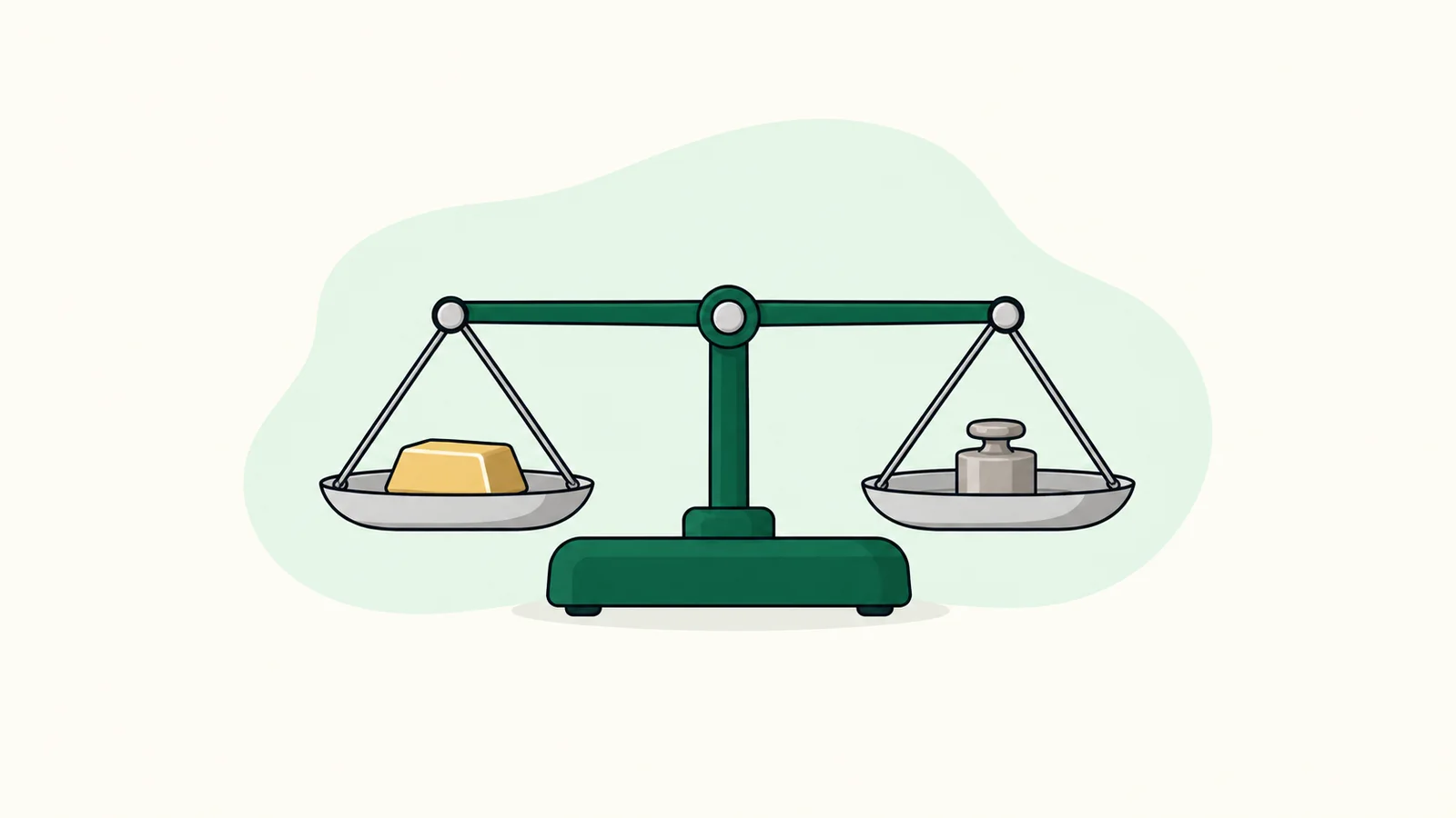 A balance scale comparing troy ounces and grams