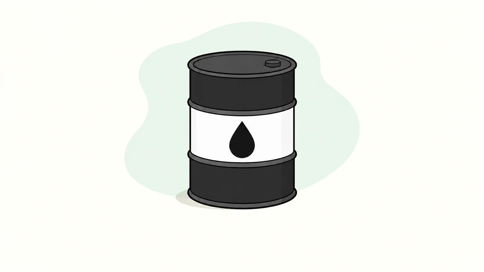 A charcoal oil barrel with a white middle band and black oil drop on a green backdrop.